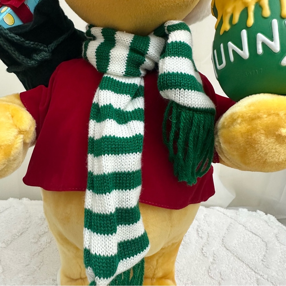 Winnie the Pooh Christmas Plush with Scarf and Honey Pot Collector Animated - Picture 3 of 16